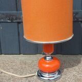 Designer lamp from the 70s in chrome metal and orange lacquered wood