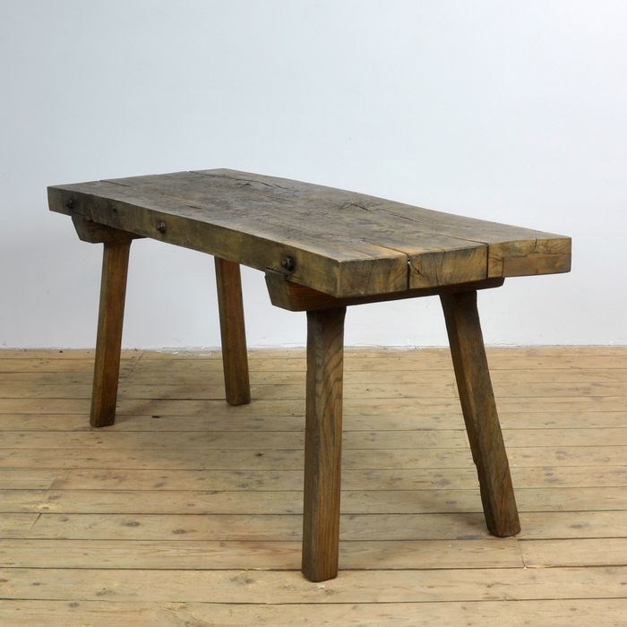 Solid oak farm table, raw art 1930s