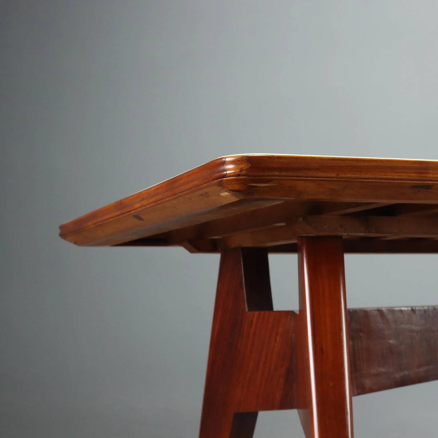 Vintage table in exotic wood and glass, Italian design, 1950s-1960s.