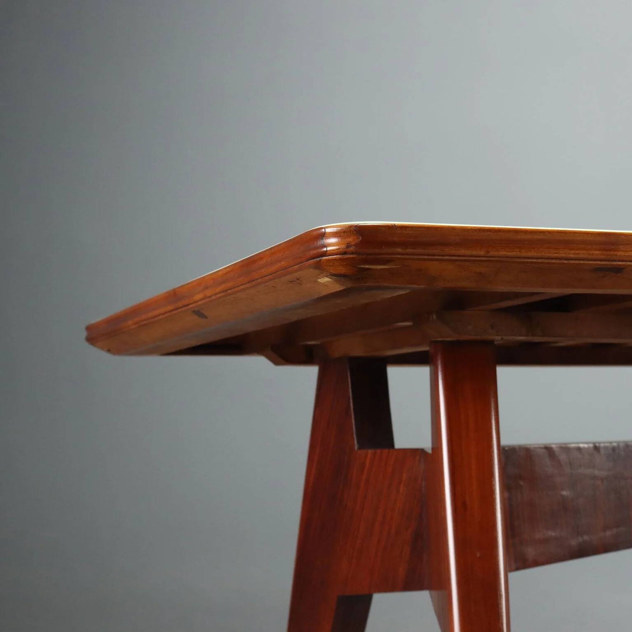 Vintage table in exotic wood and glass, Italian design, 1950s-1960s.