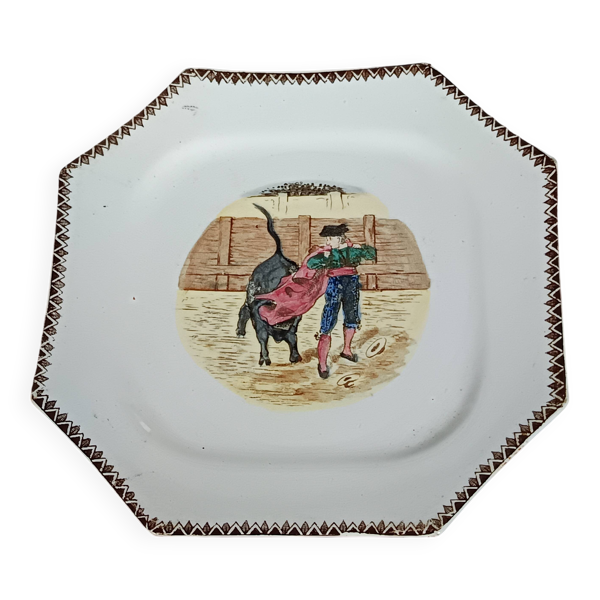 Assiette Pickman Cartuja Seville à décor de tauromachie XIXème
