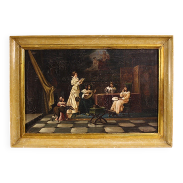 Italian interior scene painting signed F. Bonati 1913