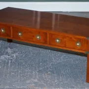 Coffee Table with 3 Drawers Military Campaign in Yew Wood, Elm and Brass, 1950s