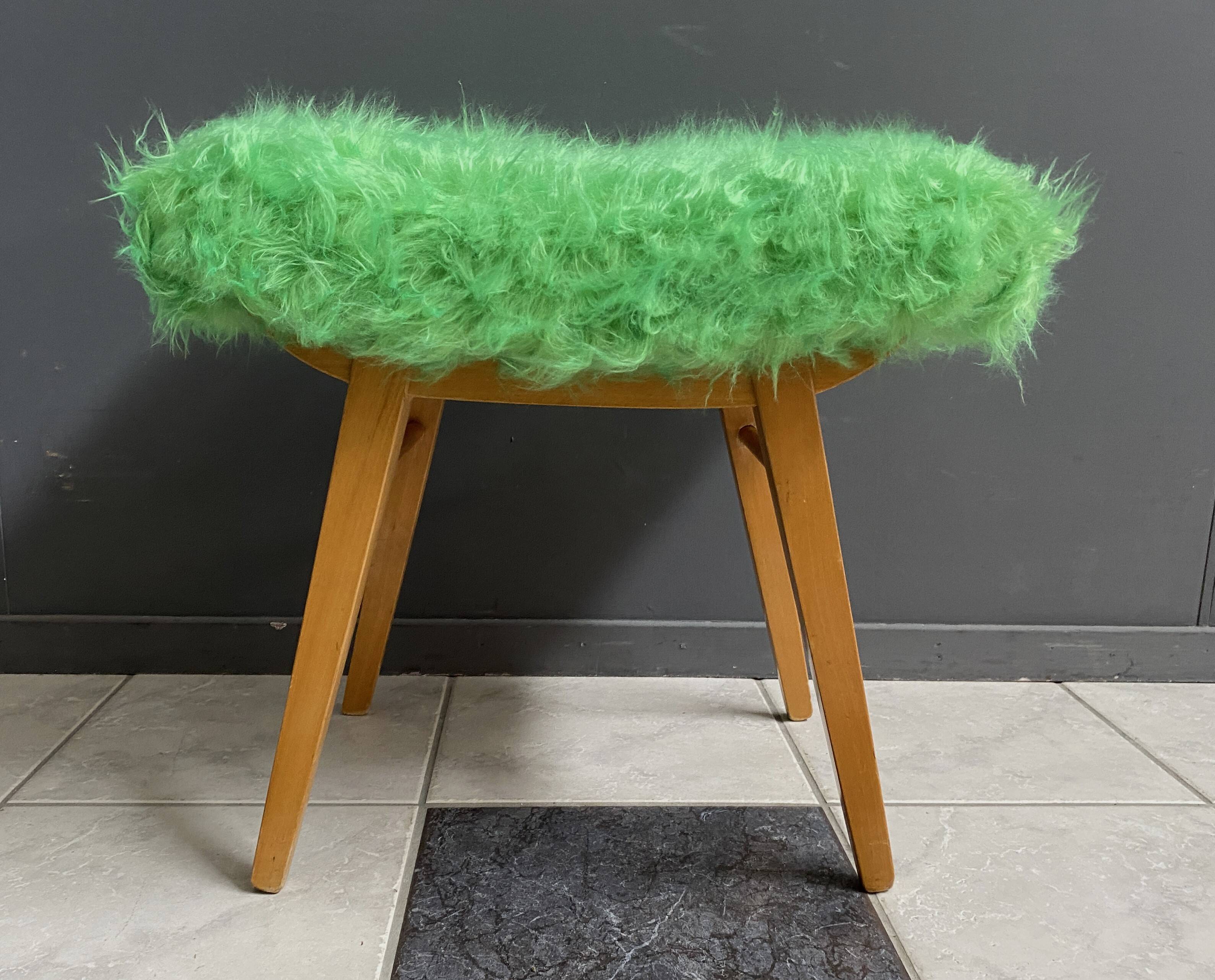 Green fluffy foot stool 1960s