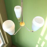 Mid Century Modern opaline glass 3-light chandelier