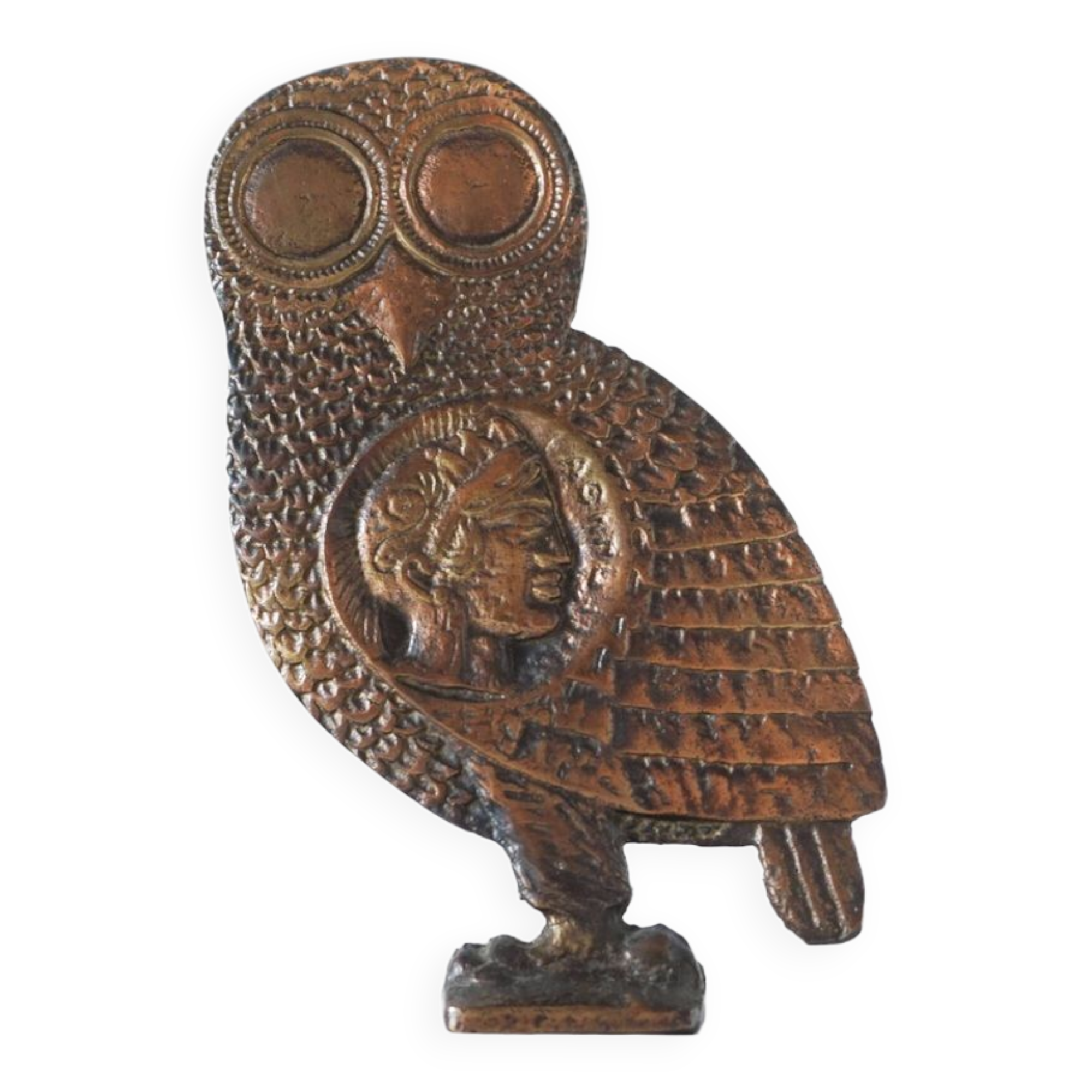 Owl sculpture in gilded brass bronze