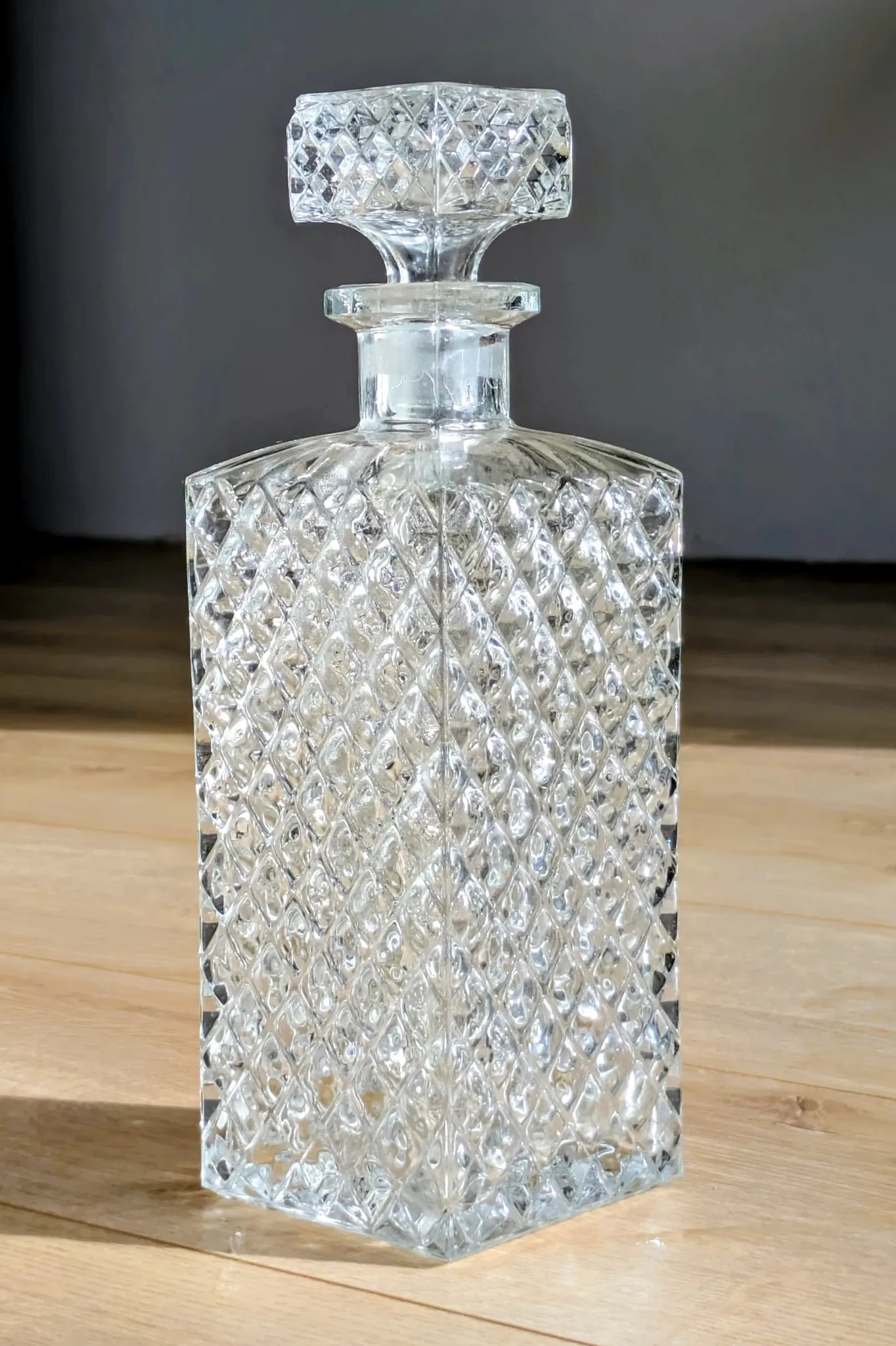 Square Whisky Carafe with Diamond Point Decoration in Moulded-Cut Glass