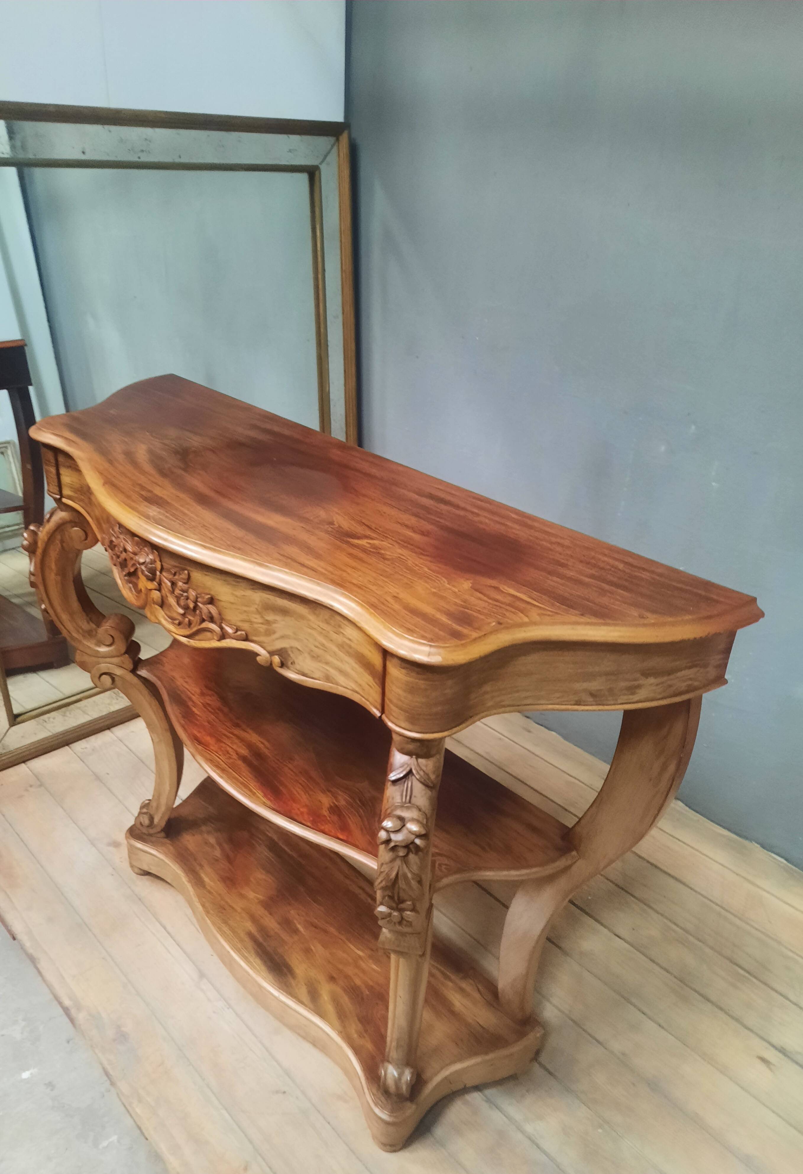 19th century Louis XV style console table in veneer wood