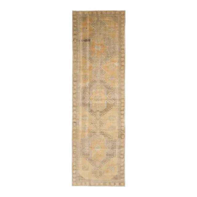 Vintage Turkish Oushak Handmade Wool Cotton Orange Runner Rug 97x327