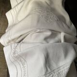 Linen sheet . Old. Monogram M R 207 cm x 300 cm