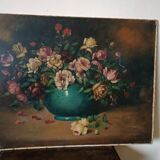 Large oil painting on canvas - Vase with flowers - Still life - Ita