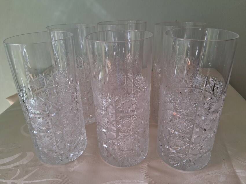 6 large Bohemian crystal whisky/cocktail glasses