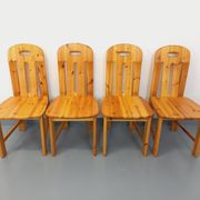 Suite de 4 chaises vintage en pin des années 70 80