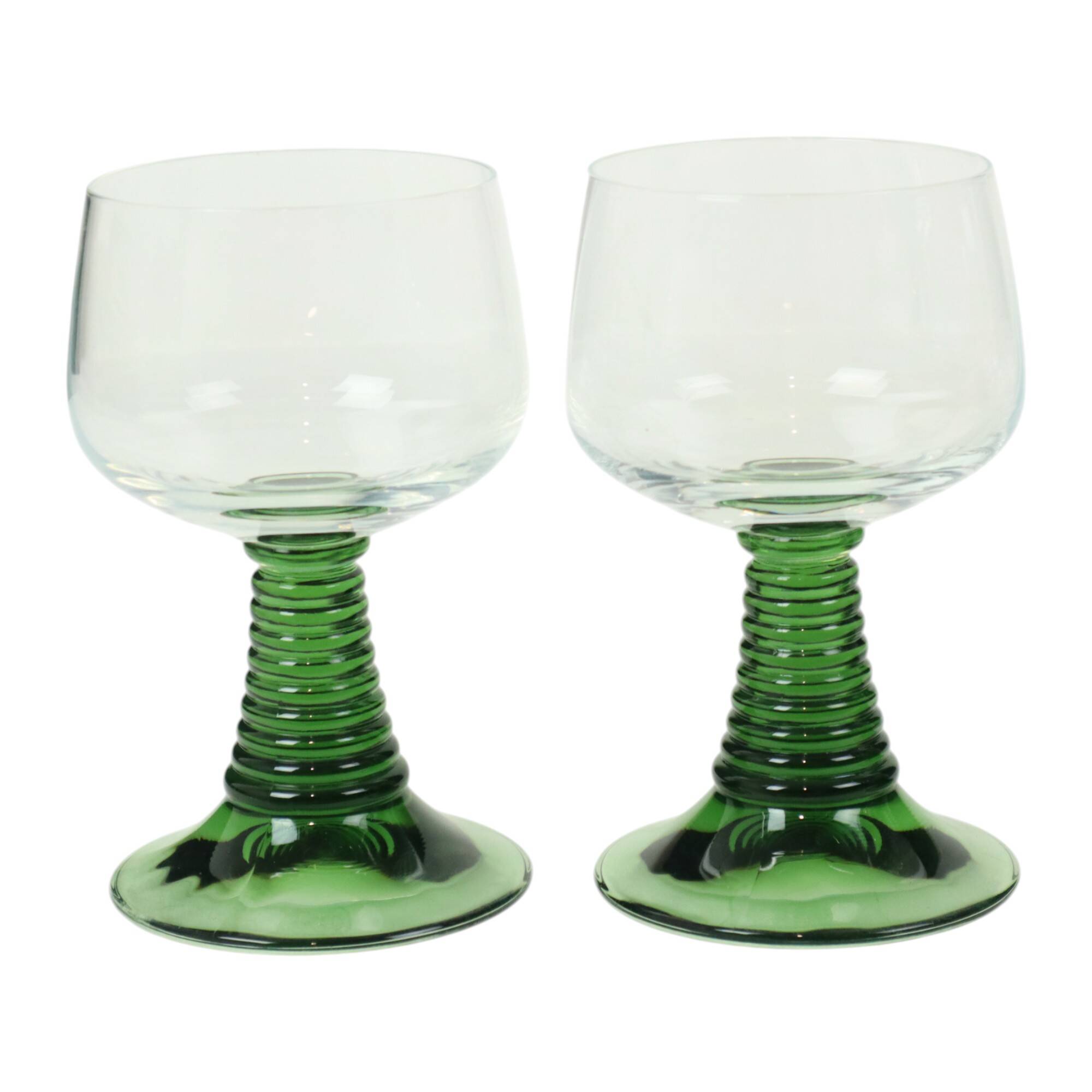 Set of 4 Vintage Luminarc Roemer Wine Glasses Green Ribbed Base