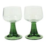 Set of 4 Vintage Luminarc Roemer Wine Glasses Green Ribbed Base