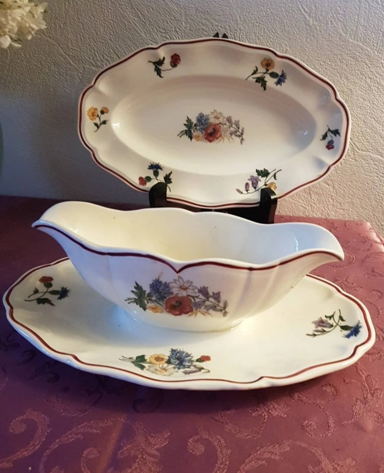 Set of 1 sauceboat and 1 dish, Sarreguemines Agreste