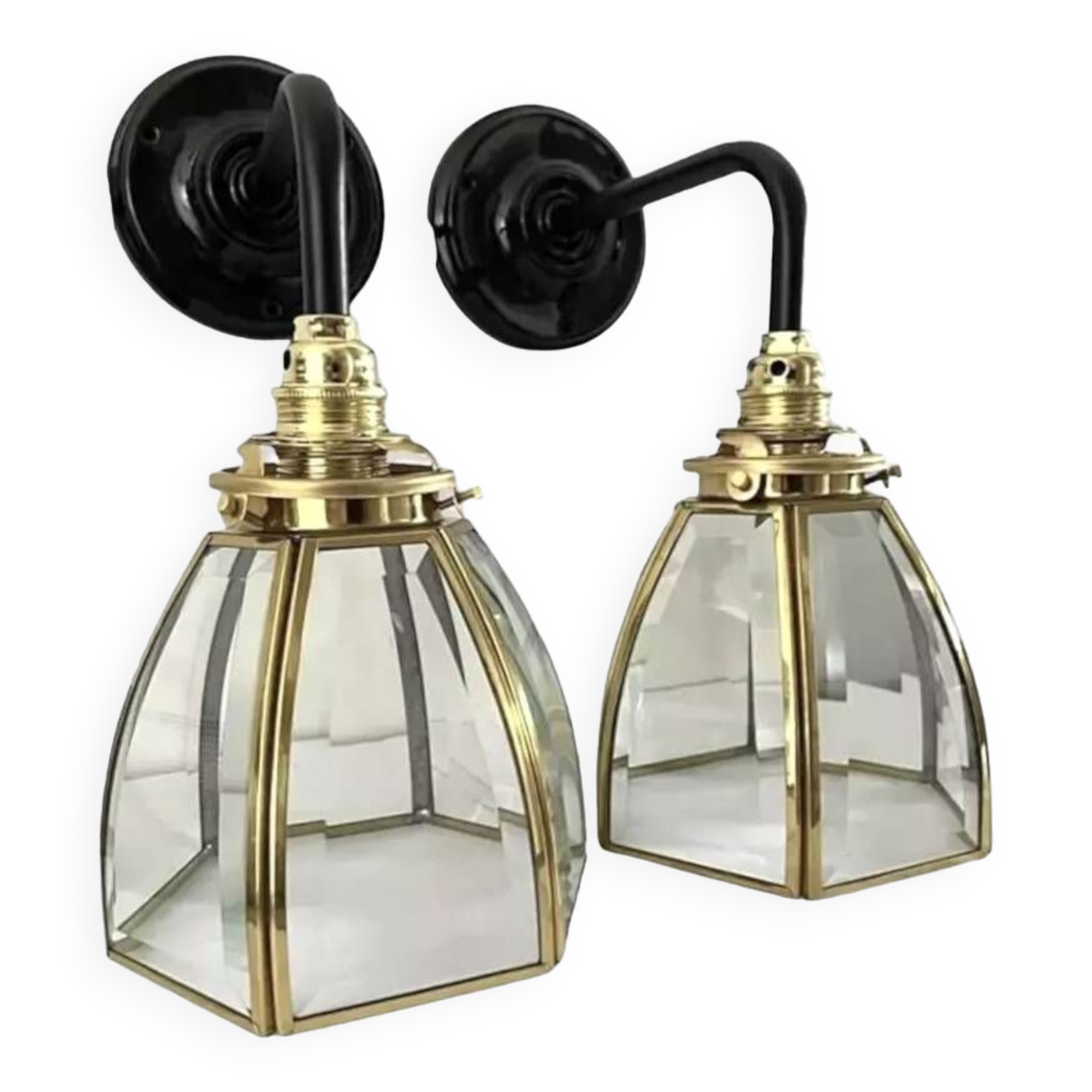 Pair of brass and glass wall lights