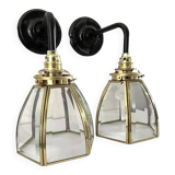 Pair of brass and glass wall lights