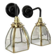 Pair of brass and glass wall lights