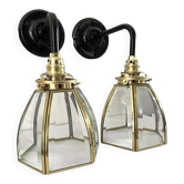 Pair of brass and glass wall lights