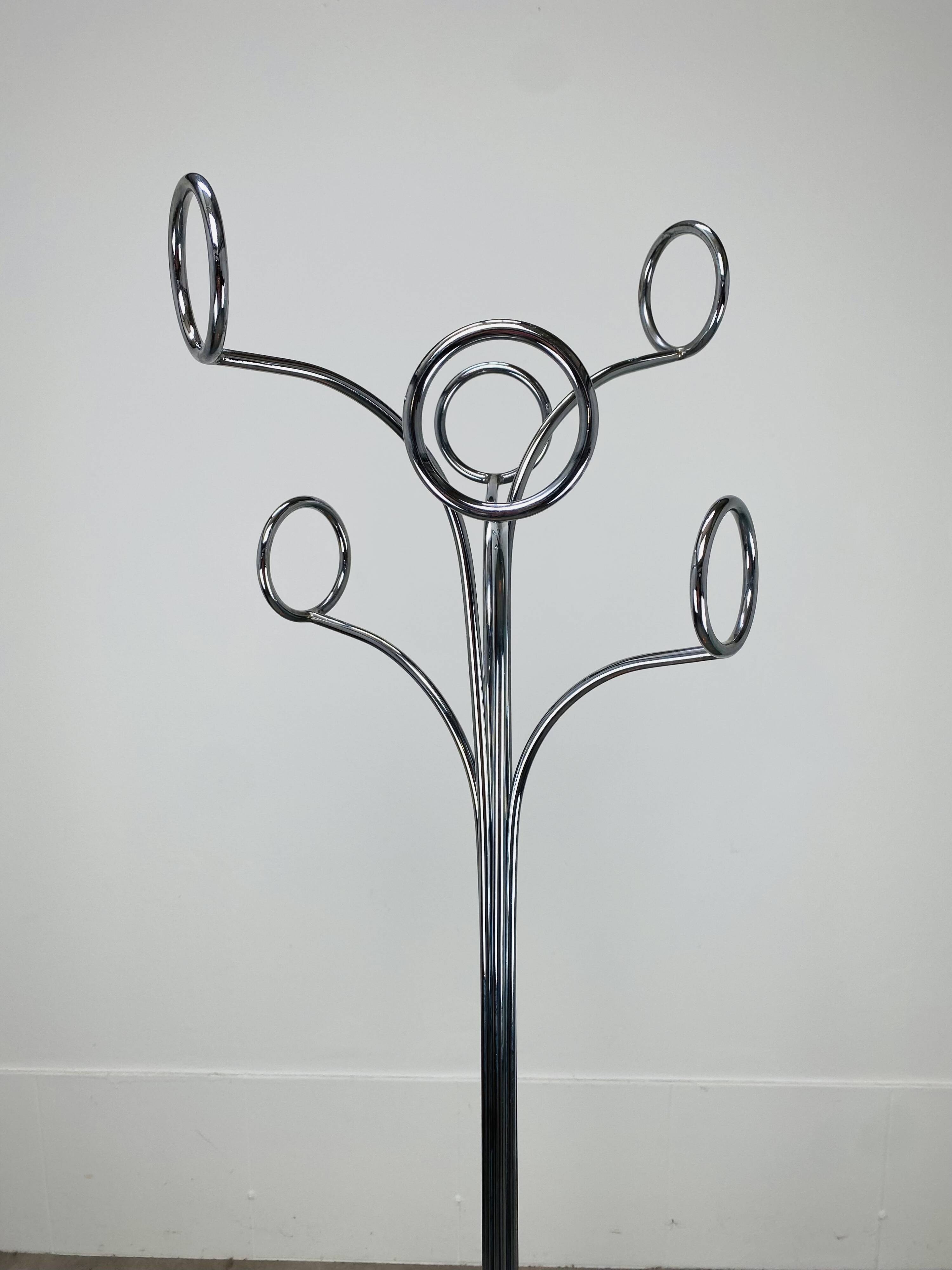 Coat rack 70's orange and chrome by Fase