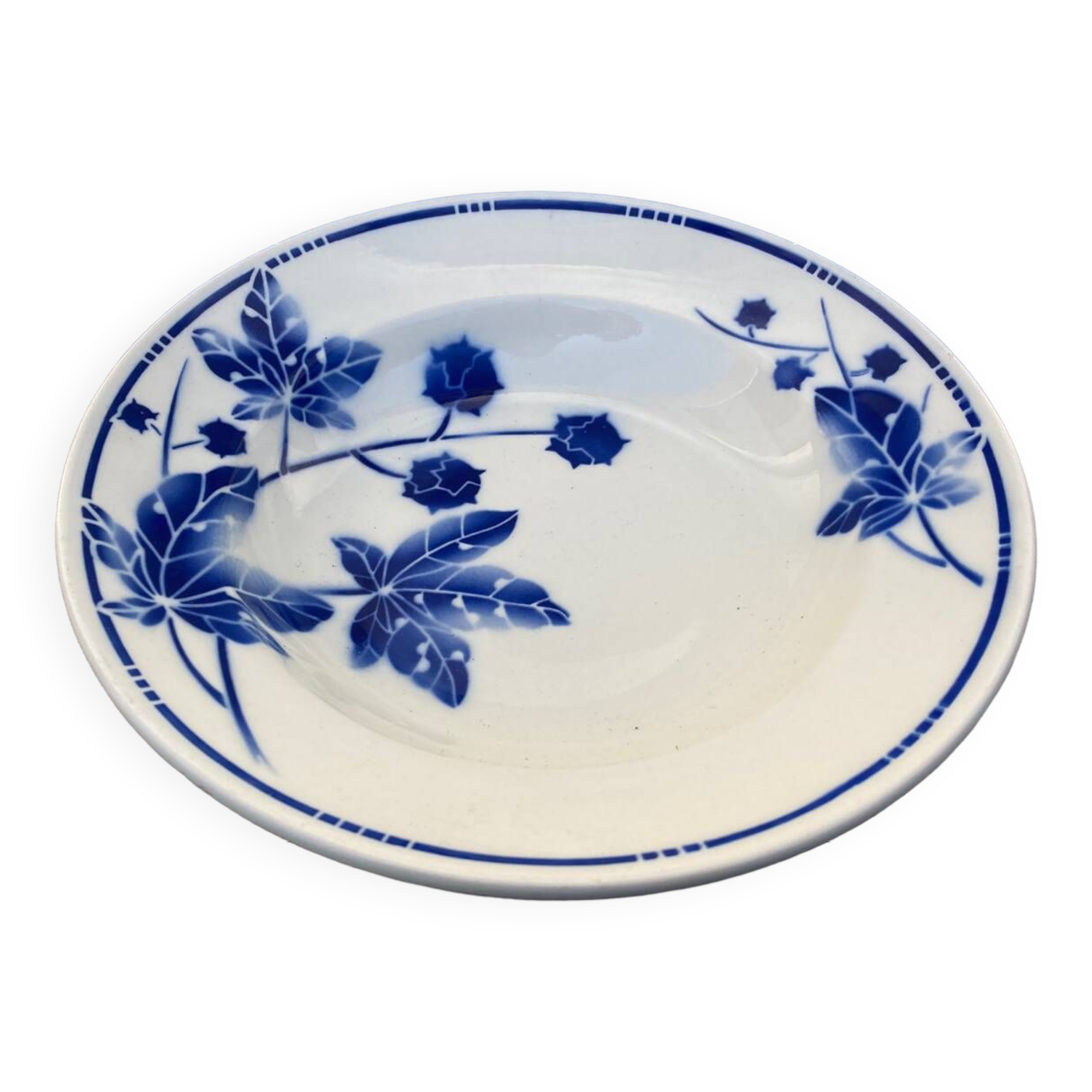 Blue earthenware salad bowl Moulin des loups