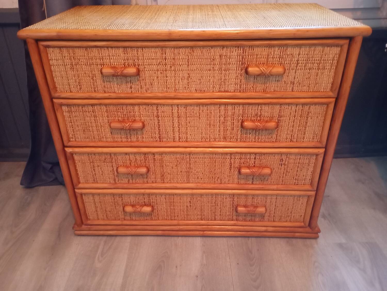 Vintage rattan chest of drawers