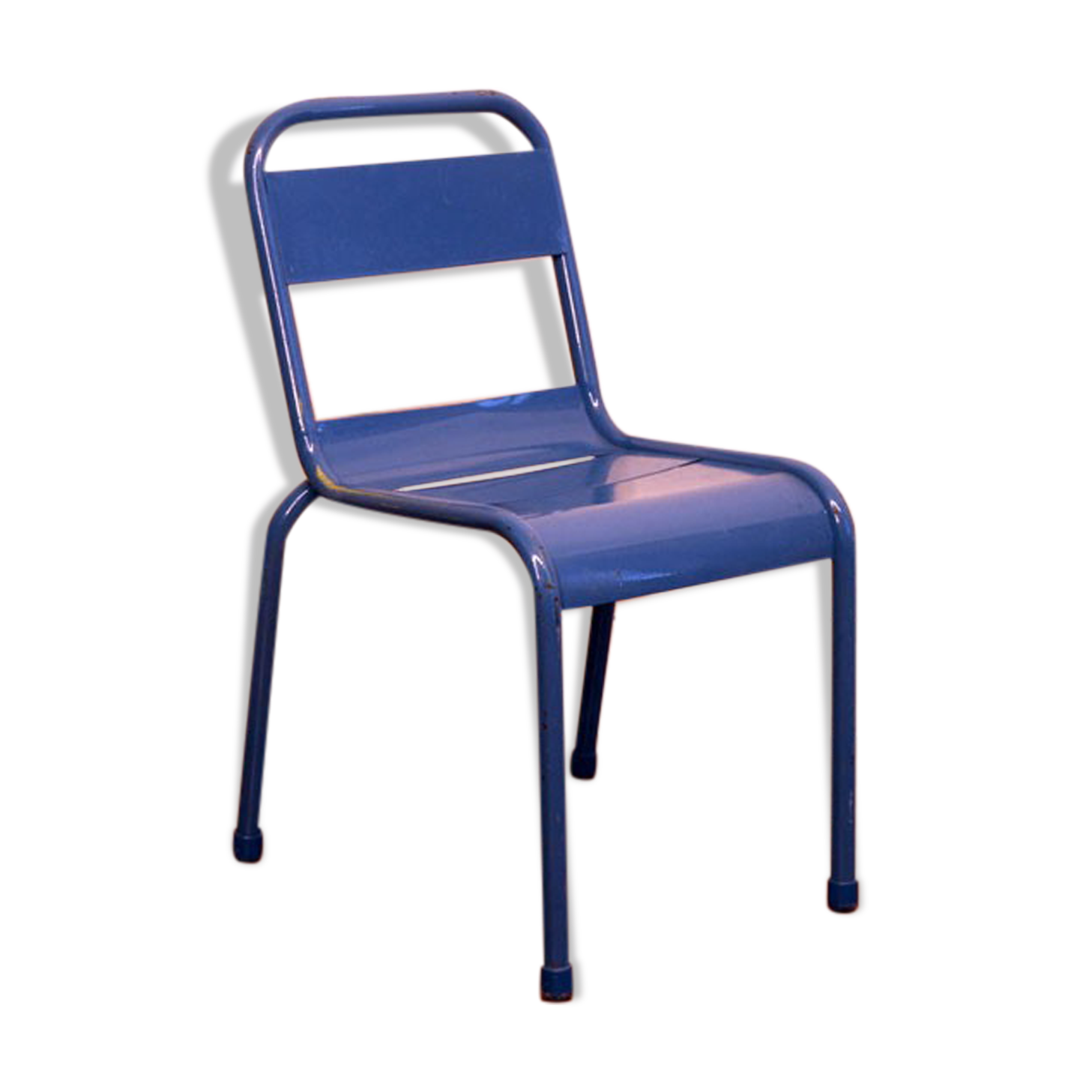 Blue industrial metal chair for children