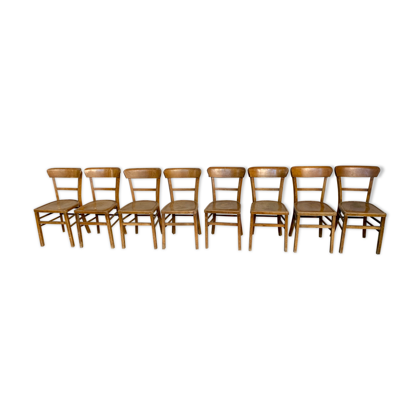 Series Lot of 8 chairs bistro Luterma in light wood Year 1950