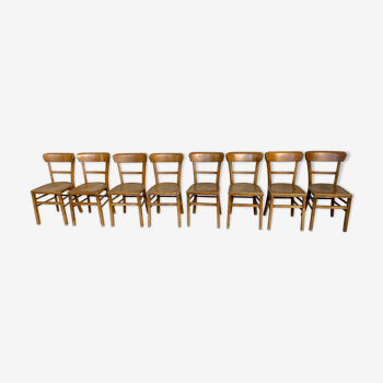 Series Lot of 8 chairs bistro Luterma in light wood Year 1950