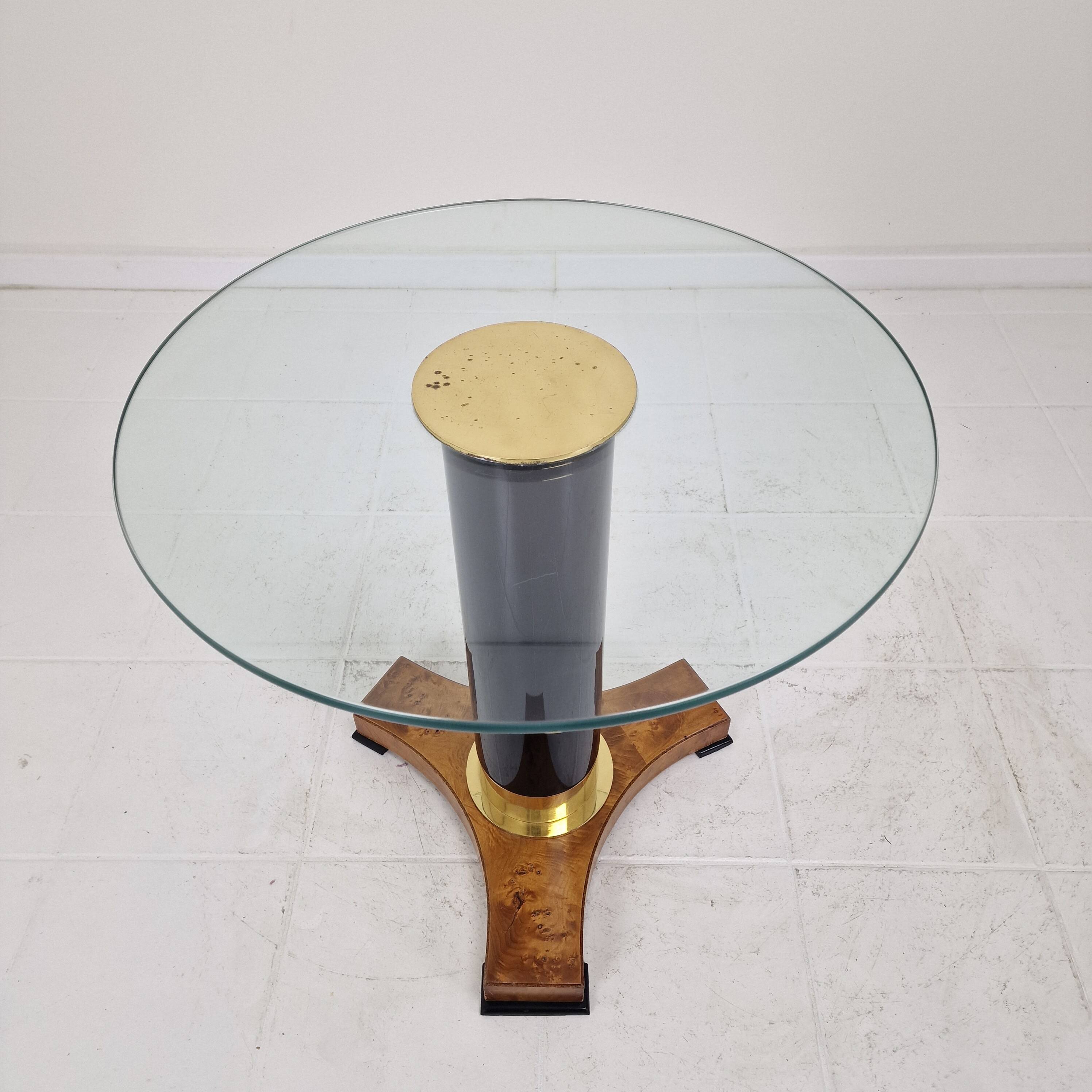 Postmodern Glass, Brass and Wood Side Table, Germany, 1980s