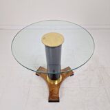 Postmodern Glass, Brass and Wood Side Table, Germany, 1980s