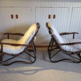 Rare-Vintage - Set of two rattan and bamboo armchairs - reclining armchairs - 80s