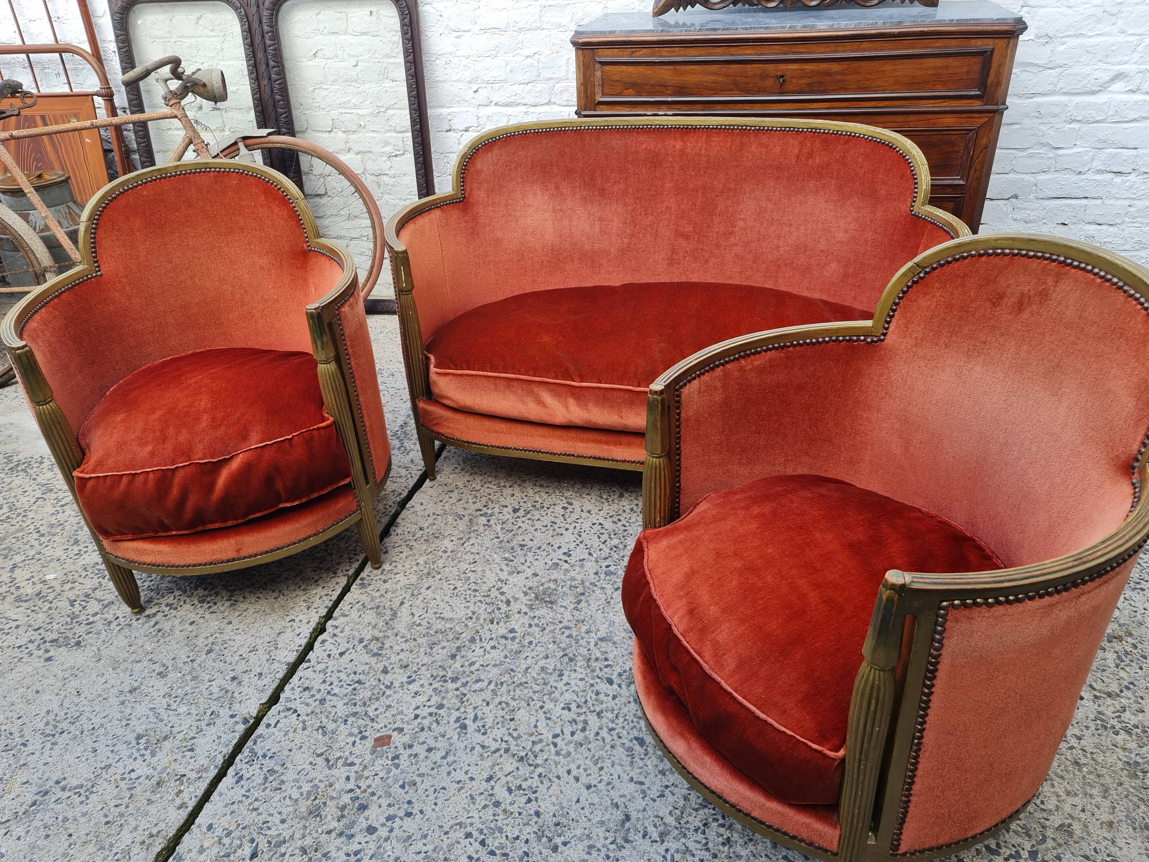 Old art deco lounge velvet gene three pieces