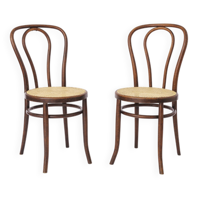 Lot de 2 chaises vintage en bois courbé – années 1950-1960, hêtre, tissage neuf