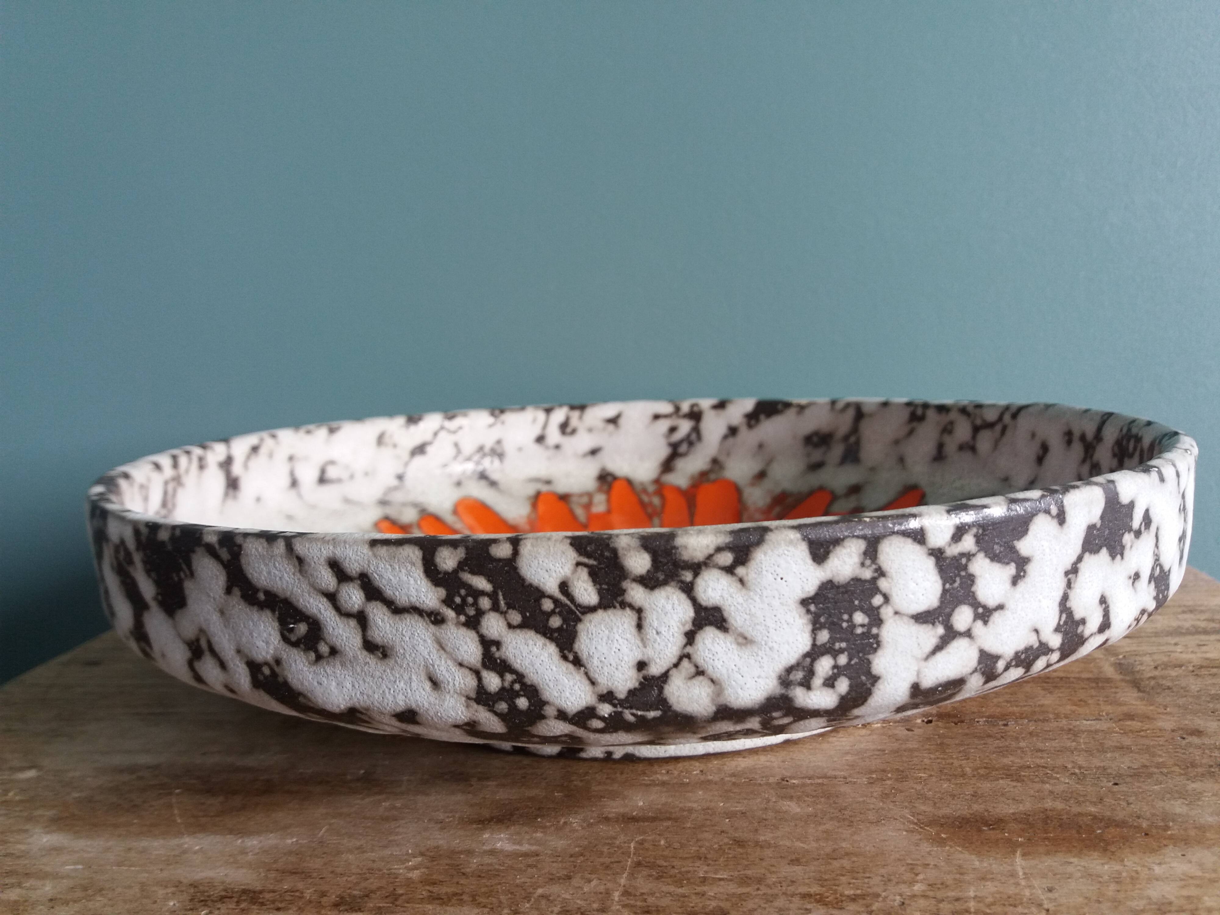West Germany flat pocket emptier with orange flower decor