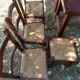Solid oak farmhouse table + storage bench + 3 chairs + 1 stool