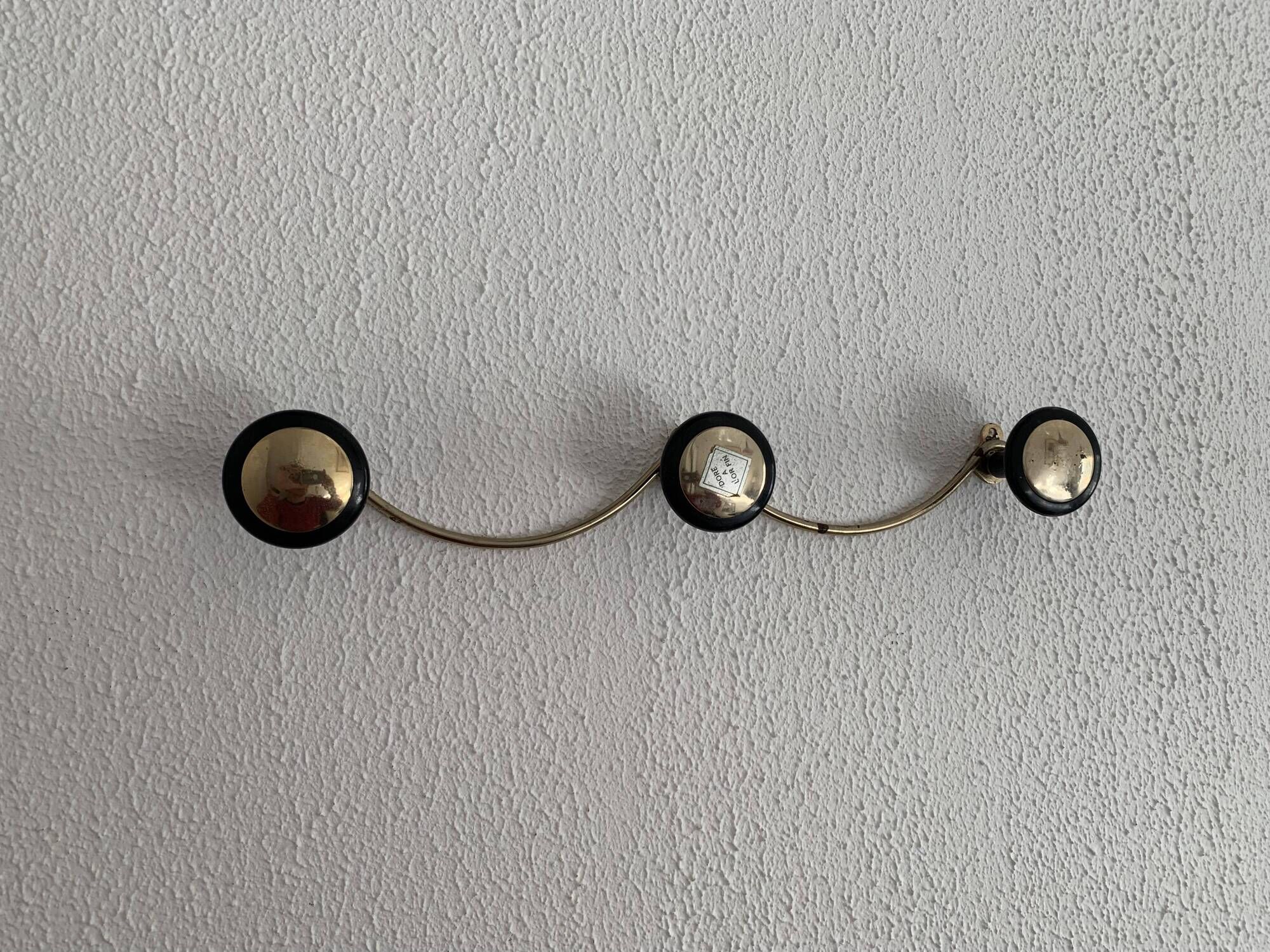 Vintage 1960s gold coat rack with 3 hooks - 45 x 7 cm