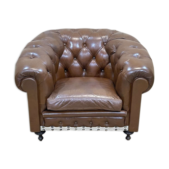 Fauteuil Chesterfield en cuir des années 70