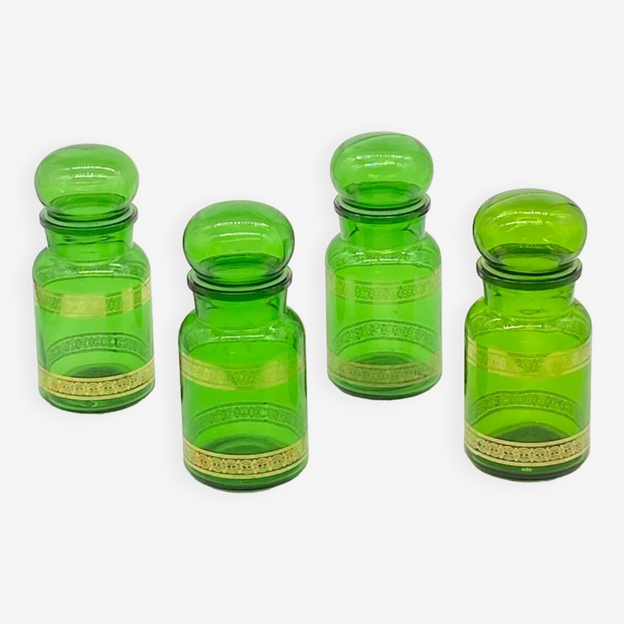 Série de 4 bocaux verre vert vintage, Belgium, | Selency