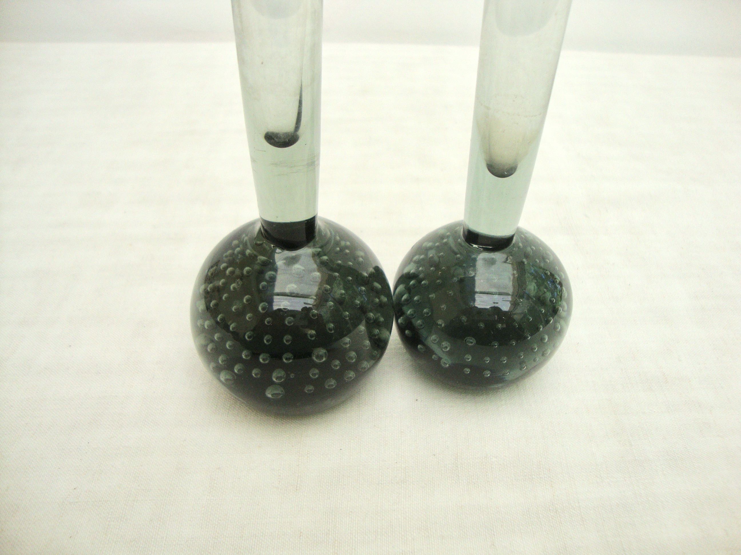 Set of 2 bubbled blown glass vases