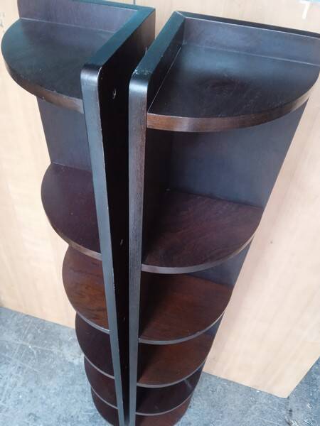 Pair of mahogany art deco style column corner cabinets