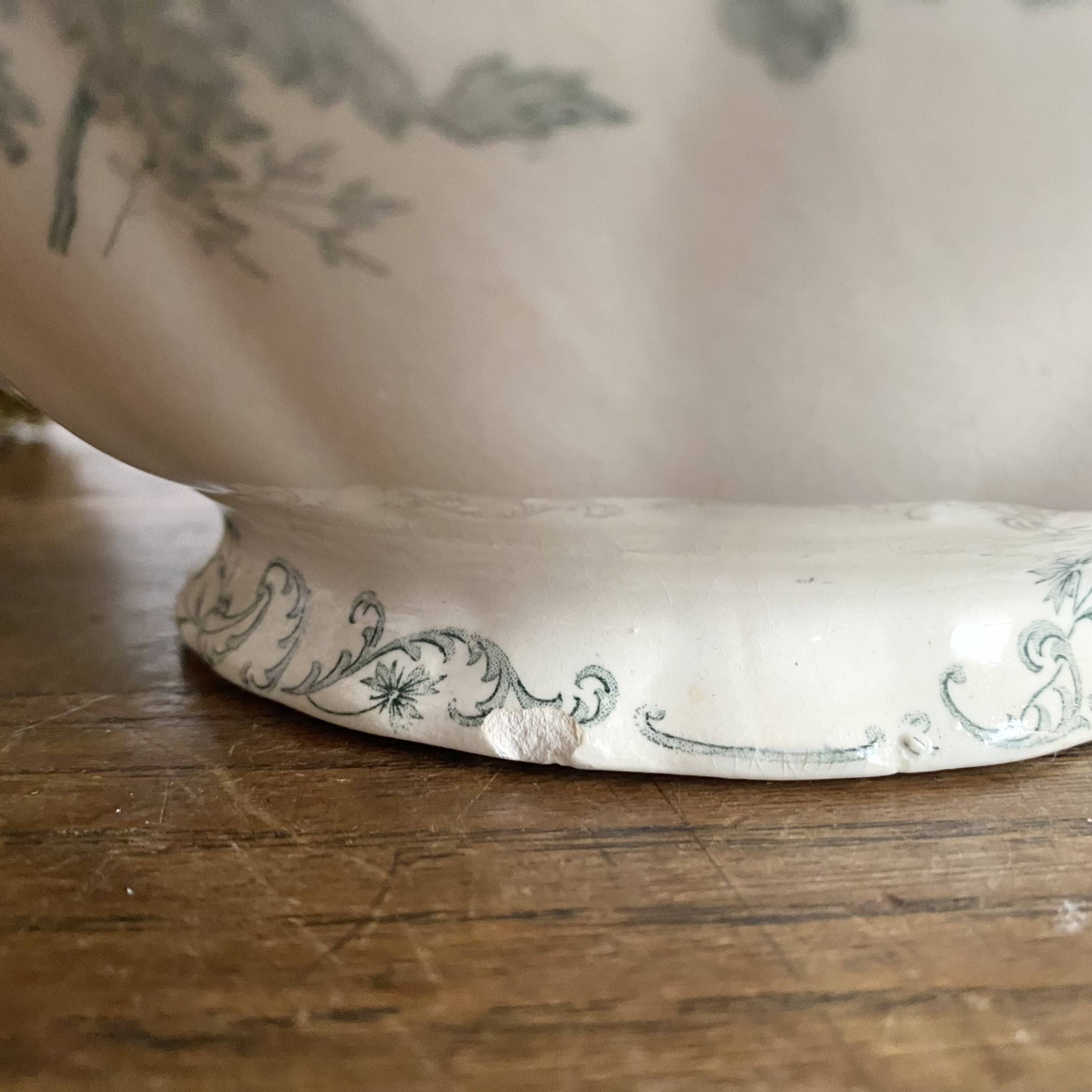 iron earth fruit bowl, old vegetable dish with poppies, Choisy le Roi