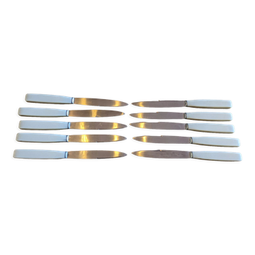 Ensemble de 10 couteaux de table vintages inox et bakélite