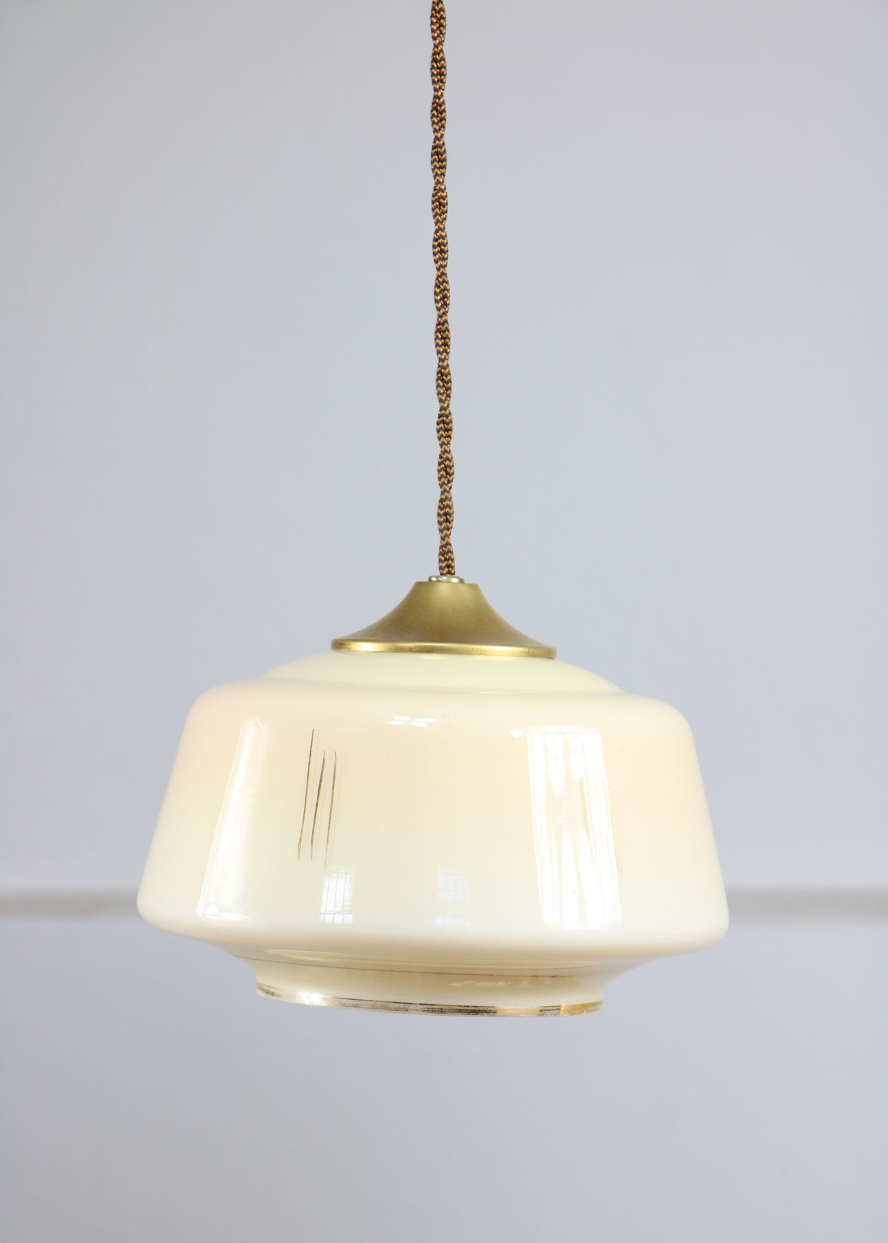 Mid-century glass & brass pendant lamps, set of 2