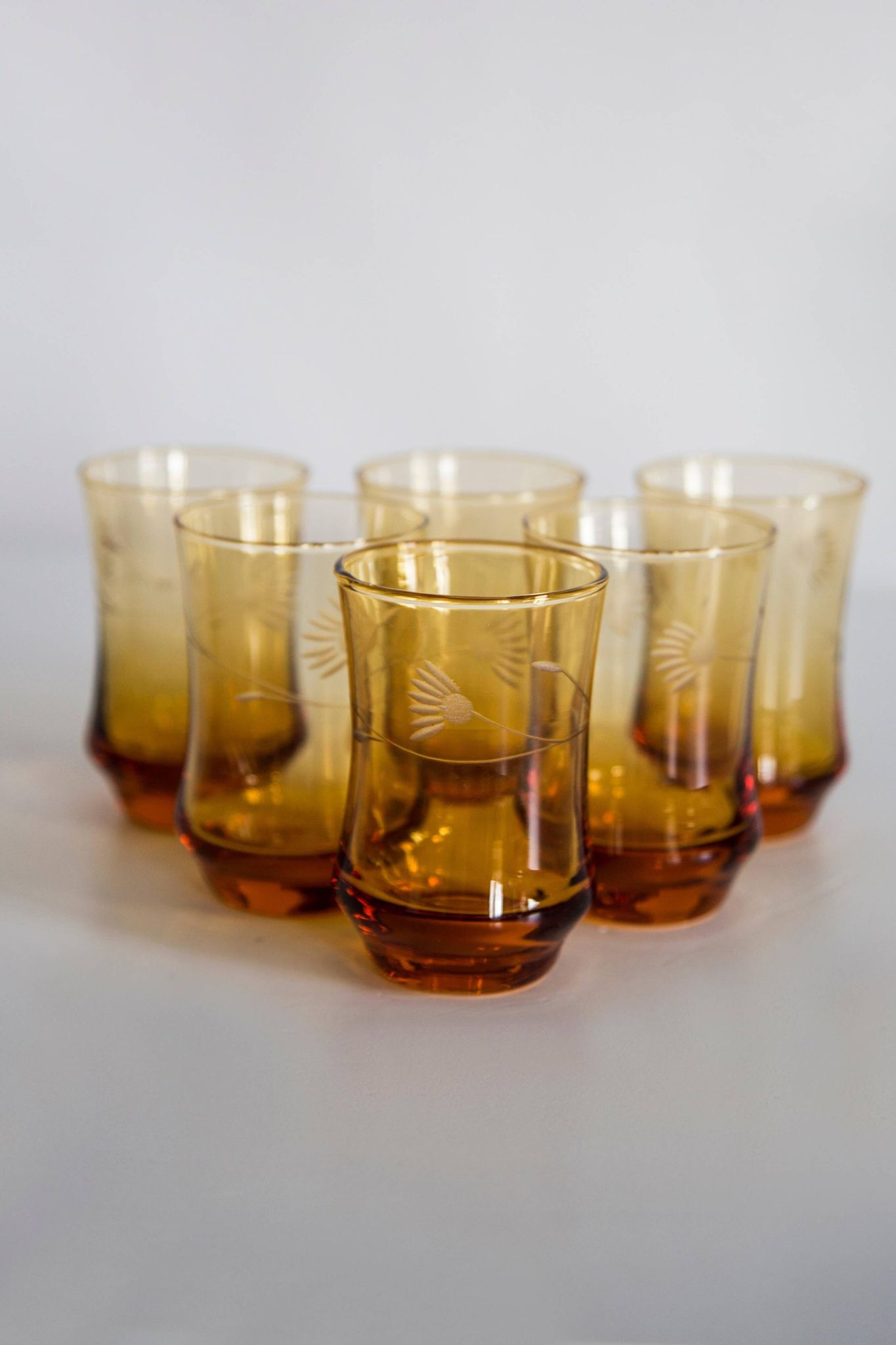 Set of five small yellow glasses from the mid-century, Europe, 1960s.