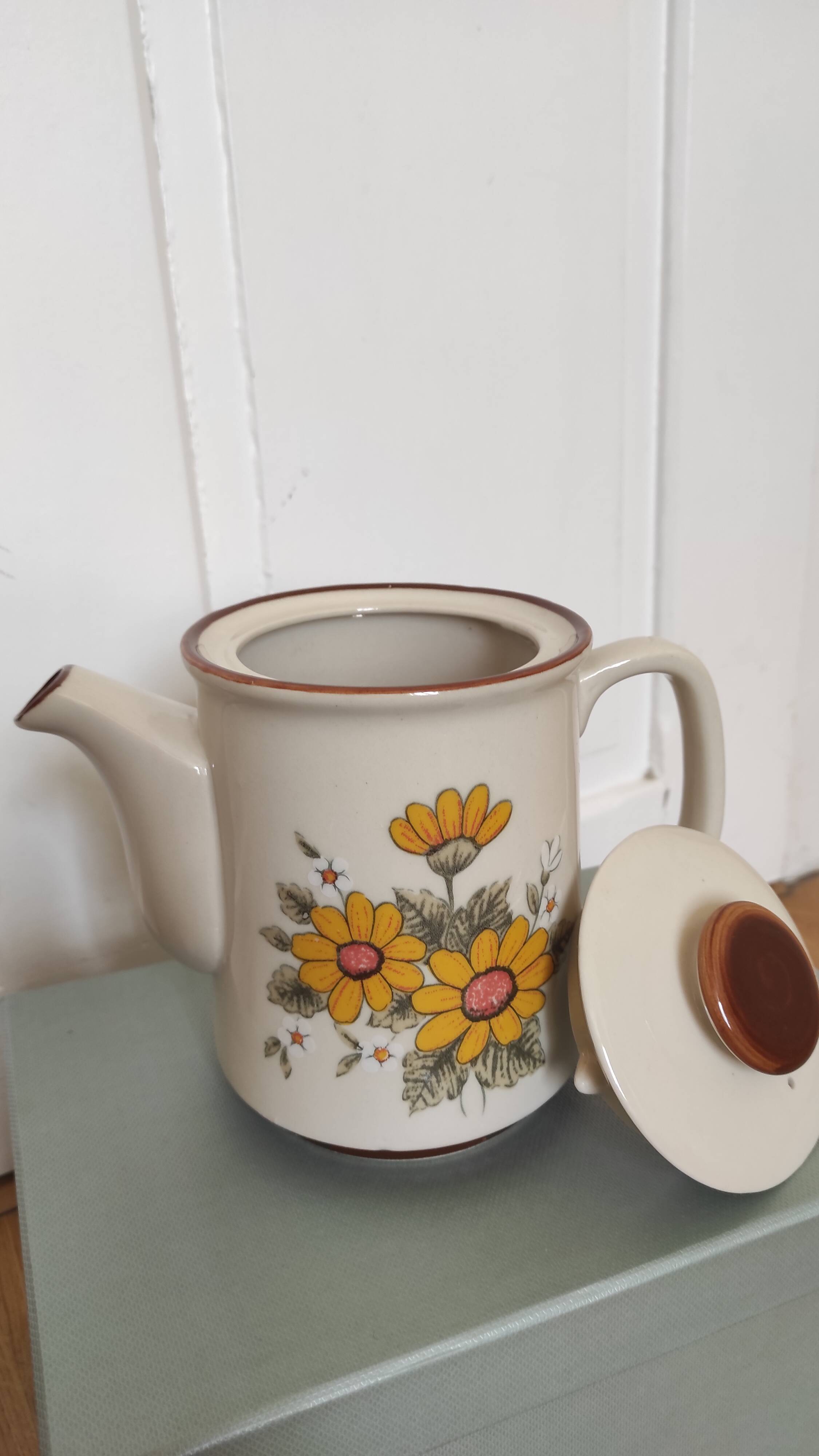 Vintage stoneware flower teapot