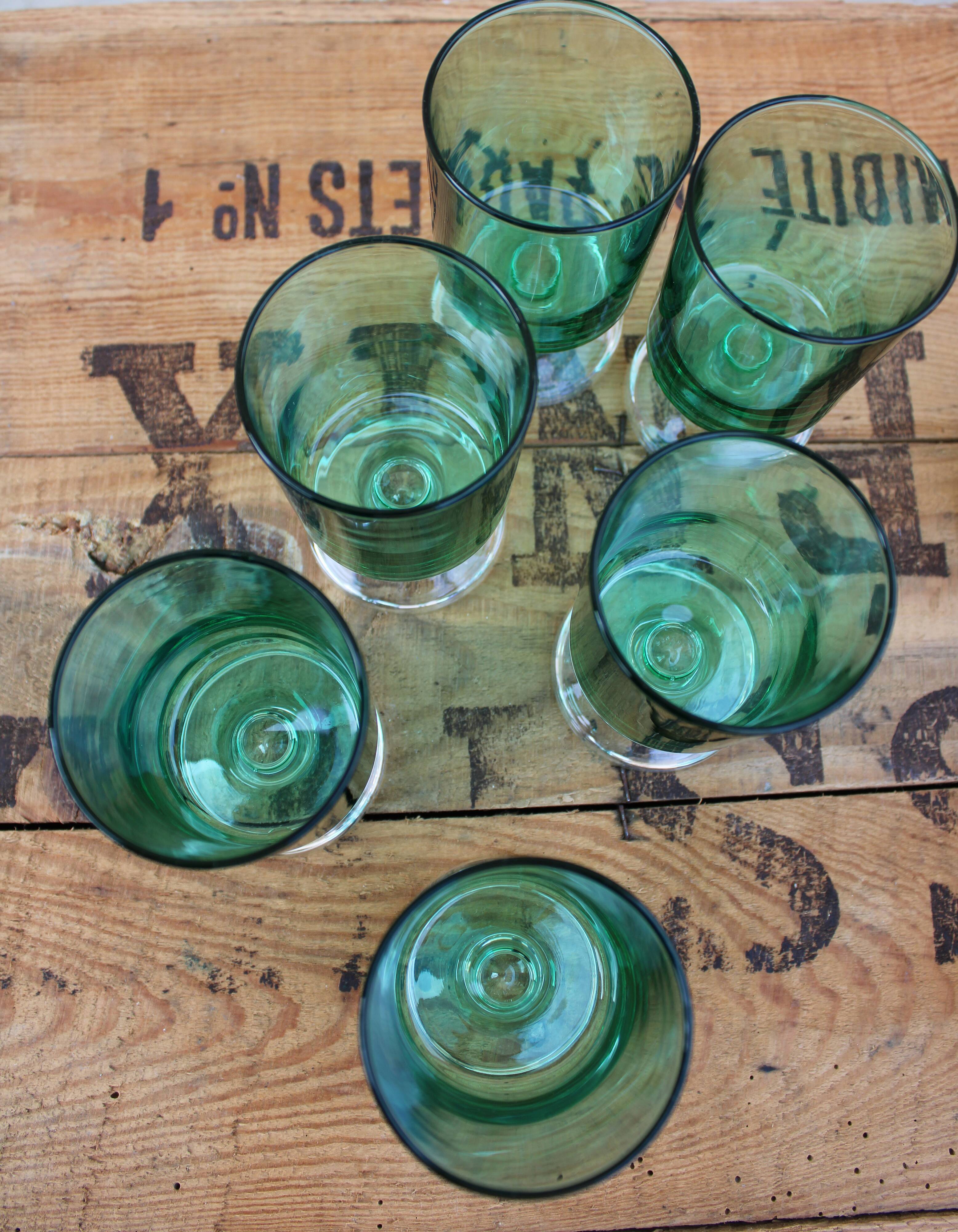 6 Luminarc green wine glasses