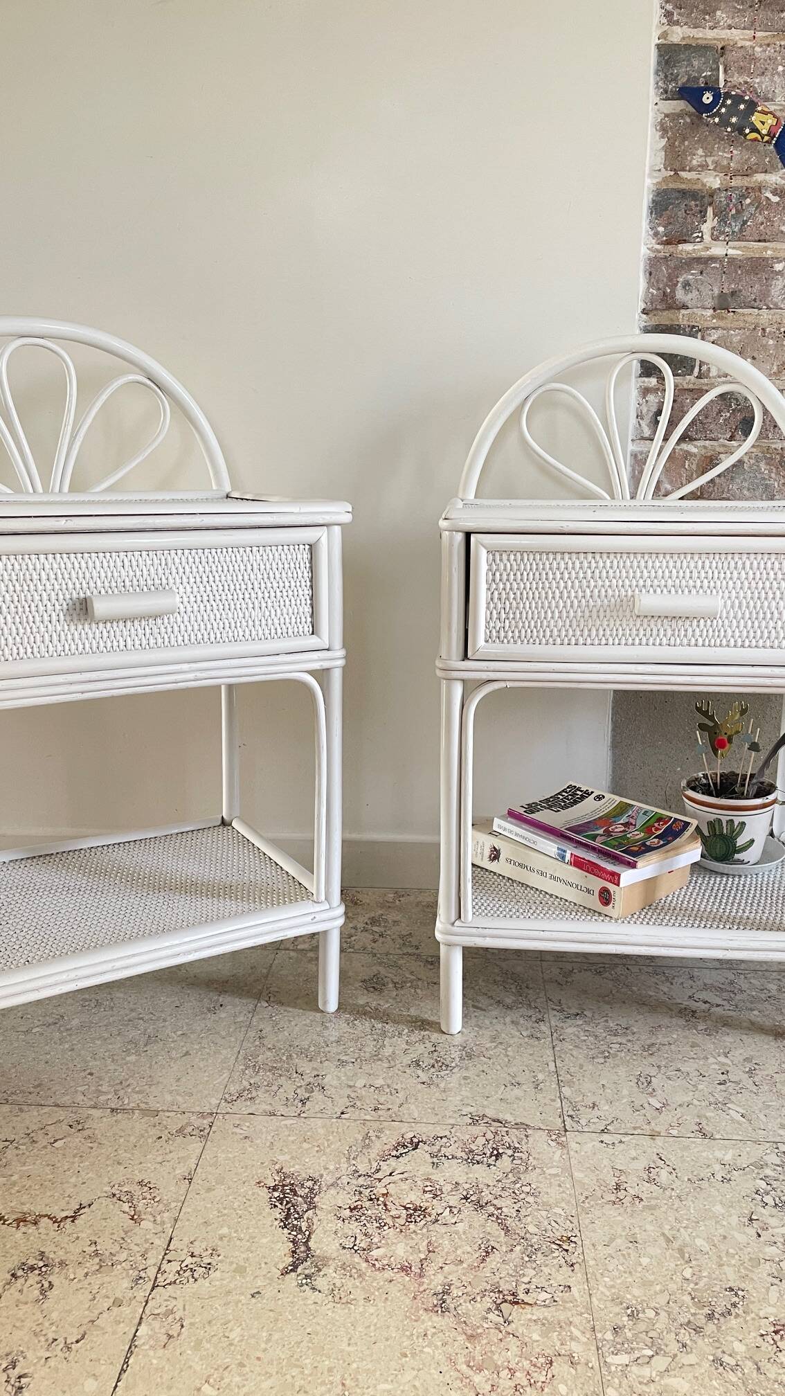 Pair of Vintage Rattan Bedside Tables