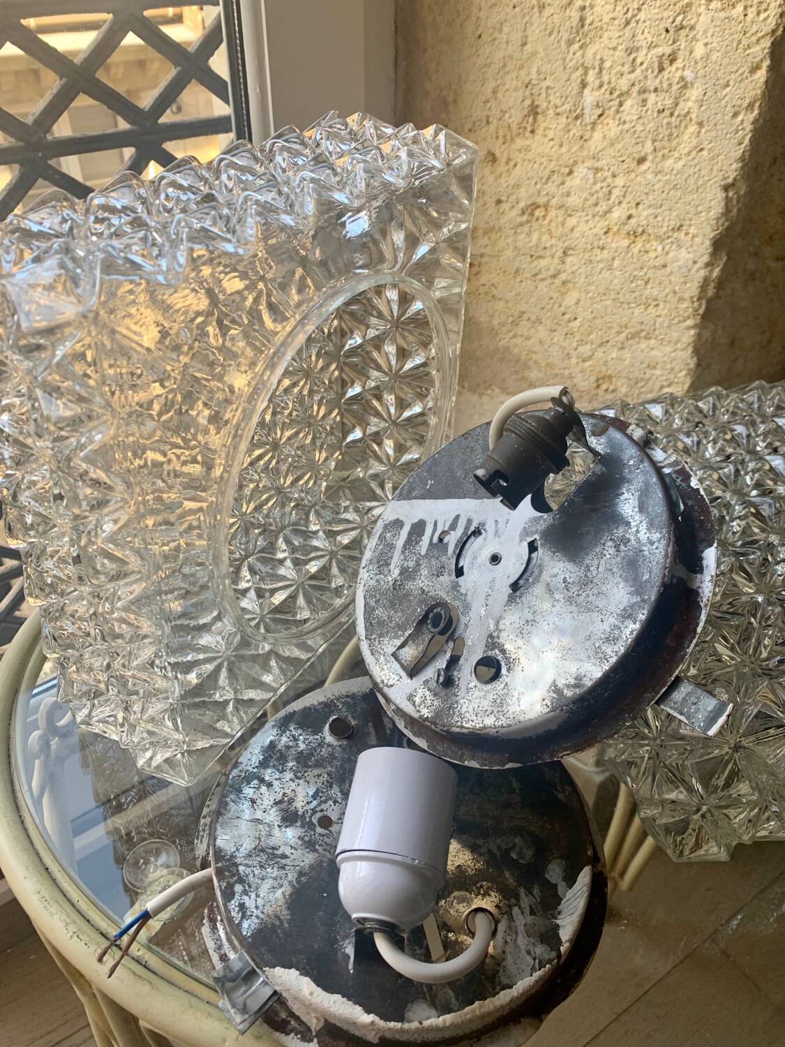 Ceiling light, square wall light in chiseled glass